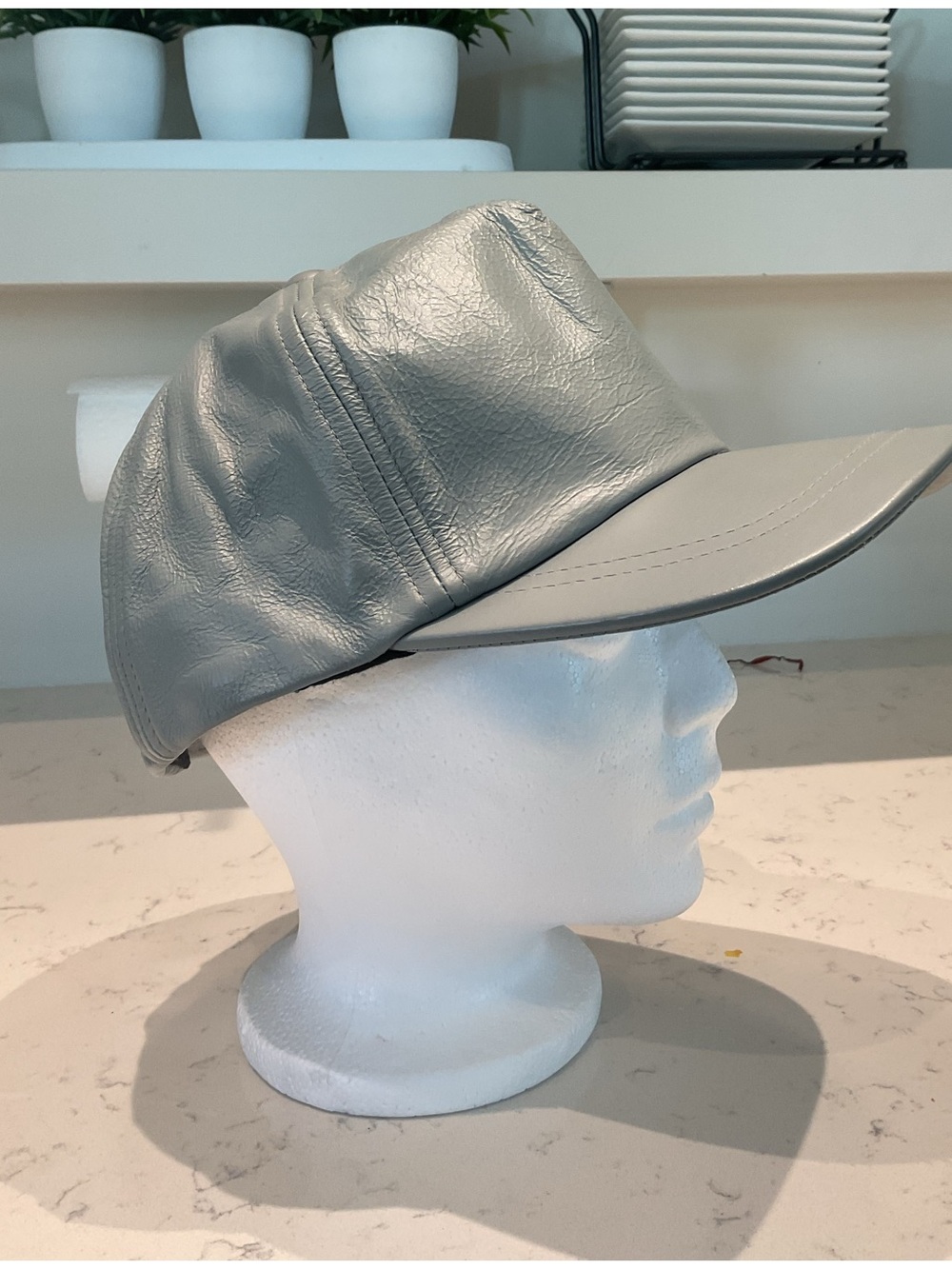 ***Westerner Concepts Grey /Blue adjustable Leather Ball cap .